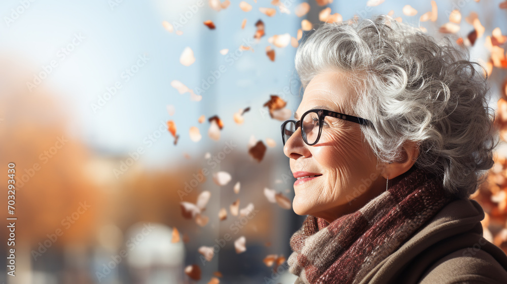 Naklejka premium lonely old woman looks out the window