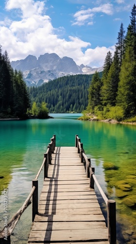 A Serene Wooden Bridge Over a Tranquil Body of Water