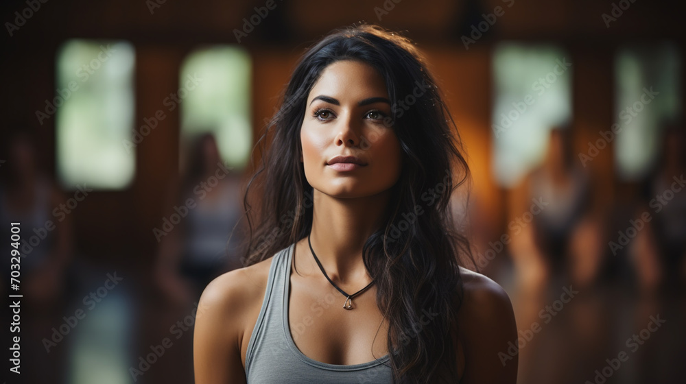 Back view of attractive girl in sportswear sitting in lotus position while doing yoga Back view of attractive girl in sportswear sitting in lotus position while doing yoga