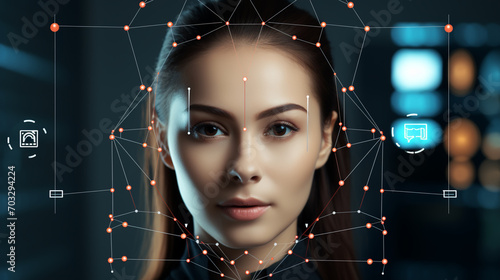 Authentication by facial recognition concept. Biometric. Security system.