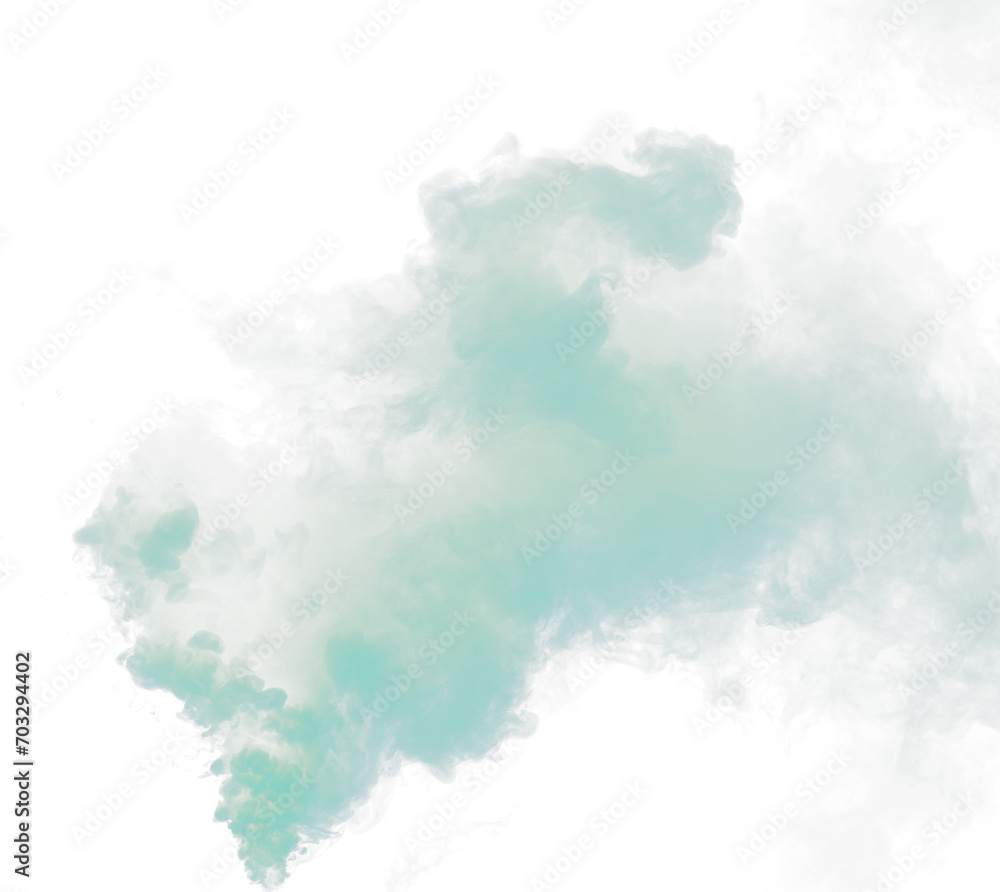 Green Dense Fluffy Puffs of White Smoke and Fog on black Background, Abstract Smoke Clouds, Movement Blurred out of focus. Smoking blows from machine dry ice fly fluttering in Air, effect texture