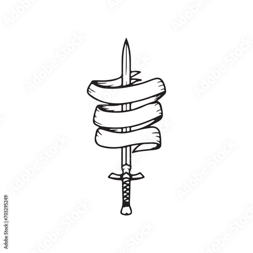 vector illustration of sword with ribbon