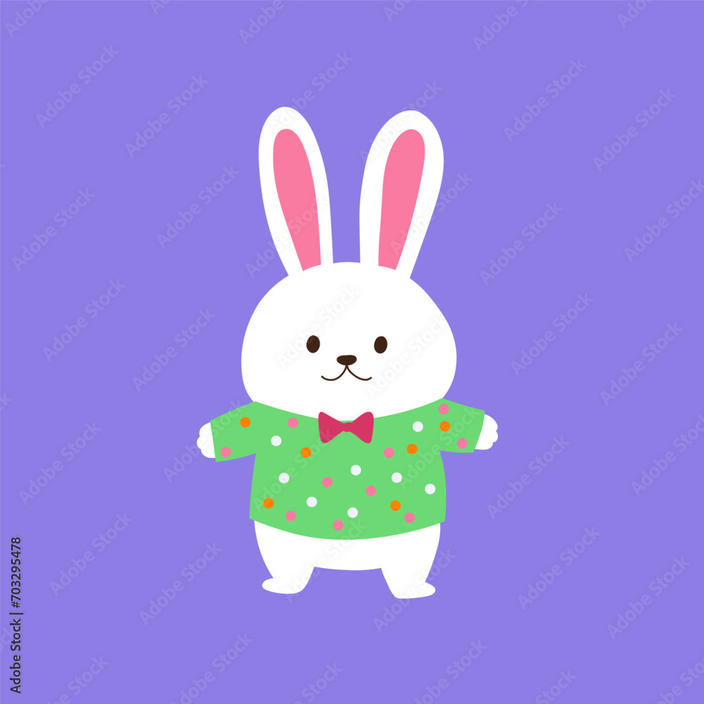 Obraz premium vector flat cute rabbit illustration with pastel background 