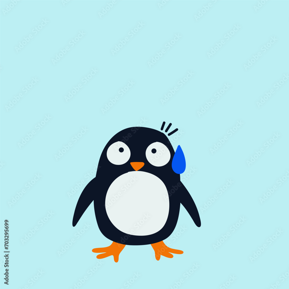 Obraz premium vector flat cute penguine illustration with pastel background 