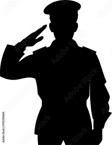 Soldier saluting silhouette in black color. Vector template for laser cutting wall art.