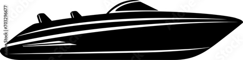 Speed boat silhouette icon in black color. Vector template for laser cutting wall art. photo