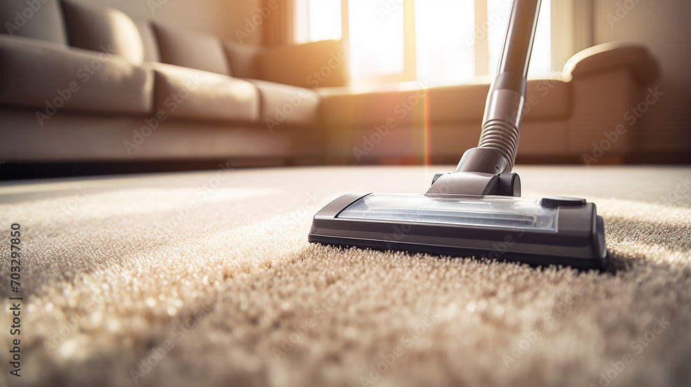A vacuum cleaner working on the Carpet - obrazy, fototapety, plakaty 
