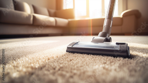 A vacuum cleaner working on the Carpet photo