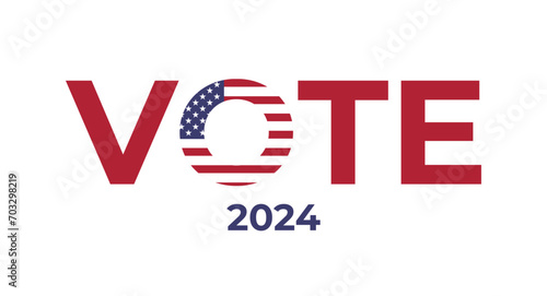 USA vote 2024 text design with flag. USA presidential ellection voting 2024. concept of election day in US.
