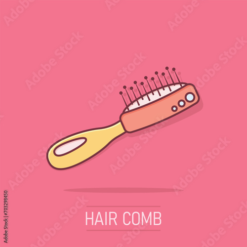 Hair brush icon in comic style. Comb accessory vector cartoon illustration pictogram. Hairbrush business concept splash effect.