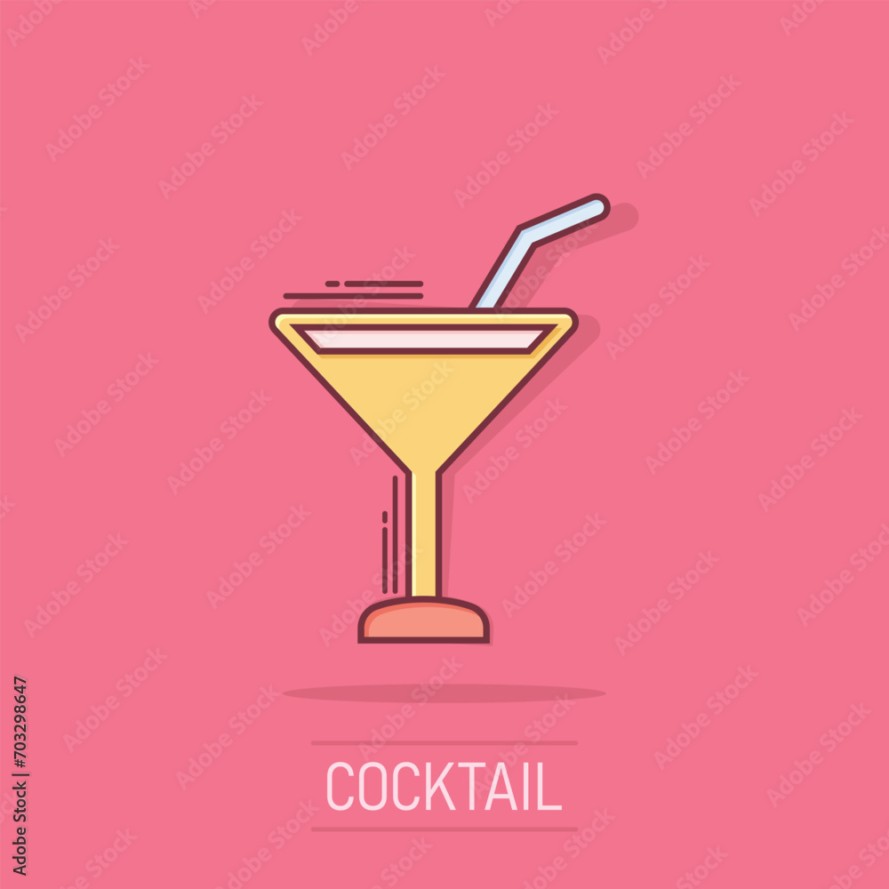 Alcohol cocktail icon in comic style. Drink glass vector cartoon illustration on white isolated background. Martini liquid business concept splash effect.