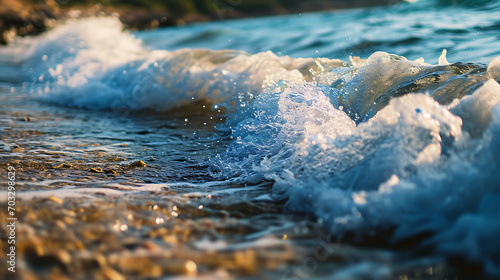 Fototapeta Naklejka Na Ścianę i Meble -  Close-up soft wave of the sea on the sandy beach
