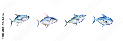 Watercolor tuna fish set.  Vector illustration design.