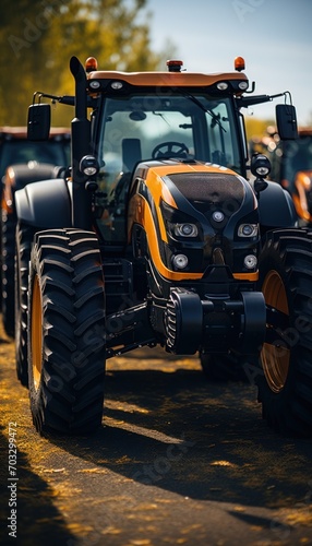 A yellow and black machines at rest in a vast field, construction picture © Stocks Buddy