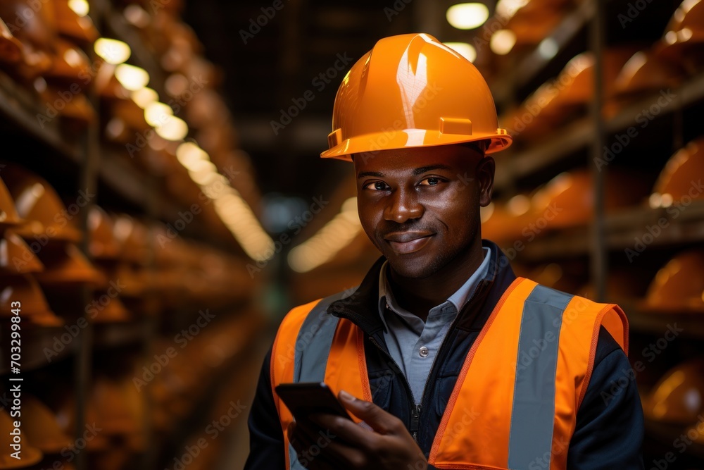 Worker in a hard hat photographing with a phone at the construction site, construction picture Worker in a hard hat photographing with a phone at the construction site, construction picture