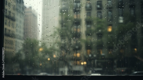 A Window With Rain Drops on It in a City