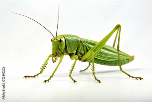 Green elegance Conehead Grasshopper showcased against a white background