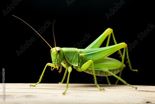 Green elegance Conehead Grasshopper showcased against a white background © Muhammad Shoaib