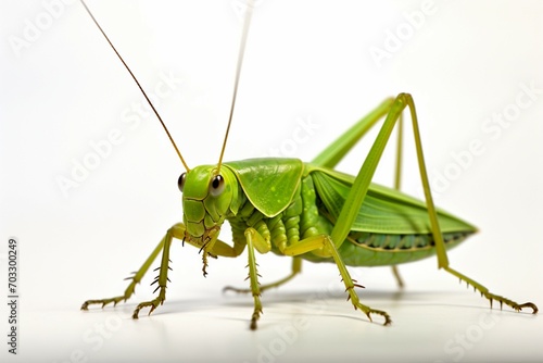 Ruspolia nitidula Conehead Grasshopper in vivid green isolation on white