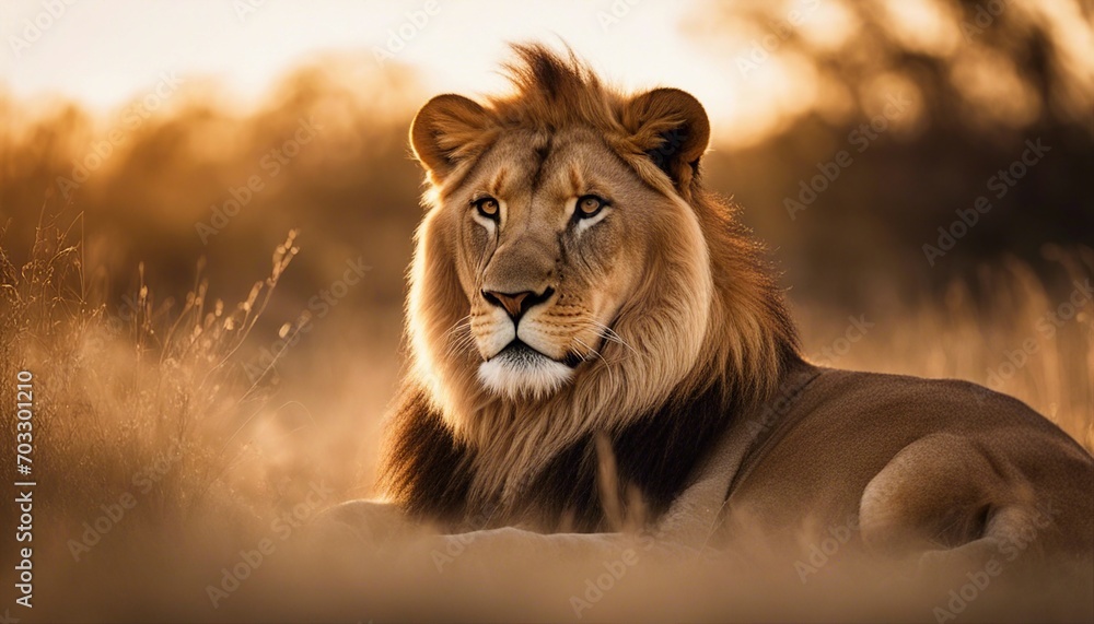 Majestic Lion in Golden Hour Light