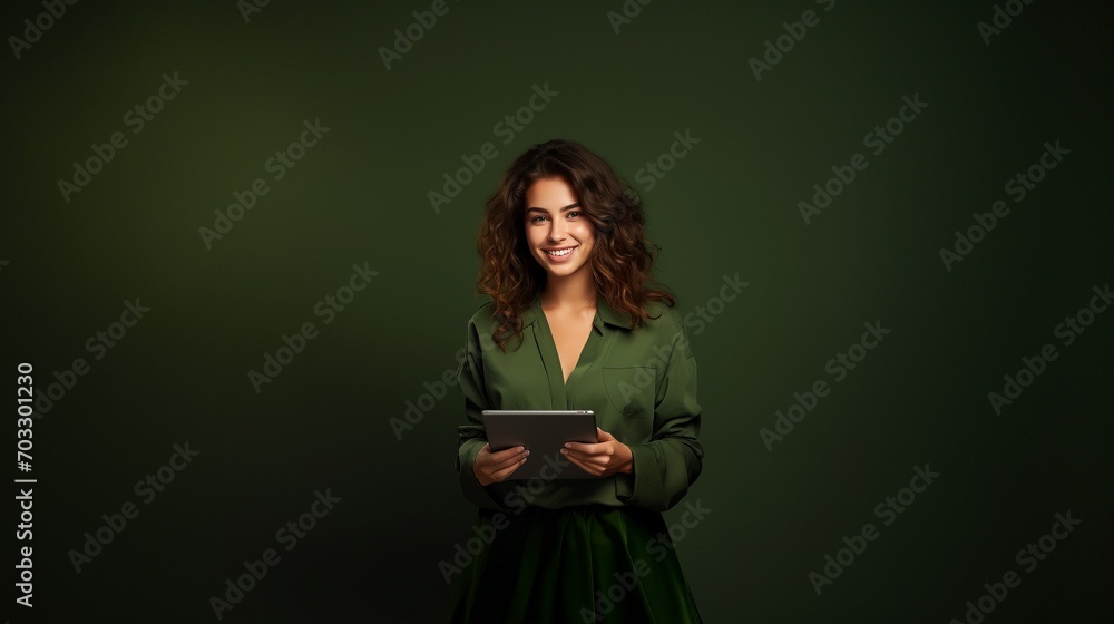 Smiling curly hair woman worker ai generated portrait image copy space Smiling curly hair woman worker ai generated portrait image copy space