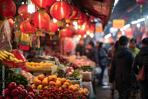 Vibrant Night Market During Chinese Lunar New Year Celebrations photo