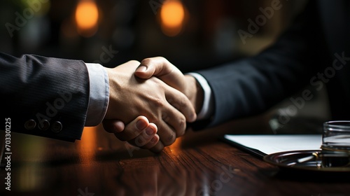 Negotiating shaking hands ai generated close-up image background