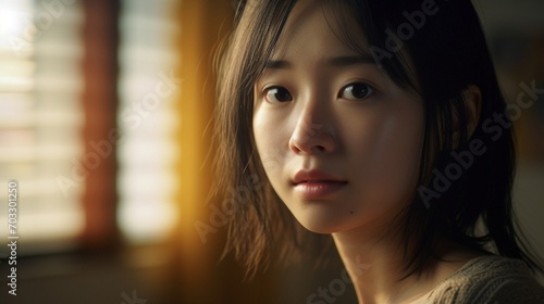 Expression innocent attractive asian woman ai generated portrait image copy space