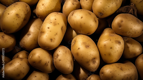 Organic potatoes harvested in careful field collecting photo