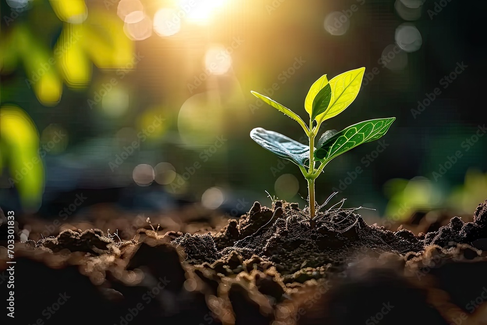 Nurturing nature promise young seedling sprouting from rich fertile soil. Green beginnings. Close up of tiny symbolizing growth and life. Sustainable agriculture. Fresh emerging from earth embrace Nurturing nature promise young seedling sprouting from rich fertile soil. Green beginnings. Close up of tiny symbolizing growth and life. Sustainable agriculture. Fresh emerging from earth embrace