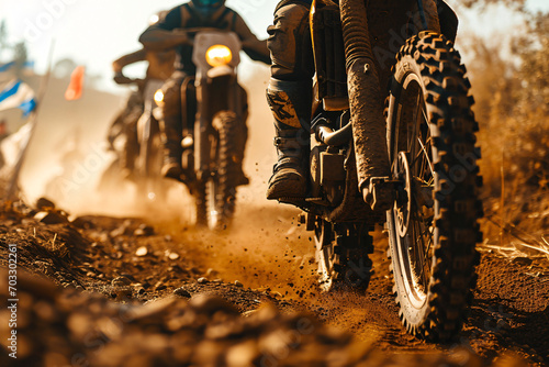 Close-up of motocross bike tires on a muddy track photo