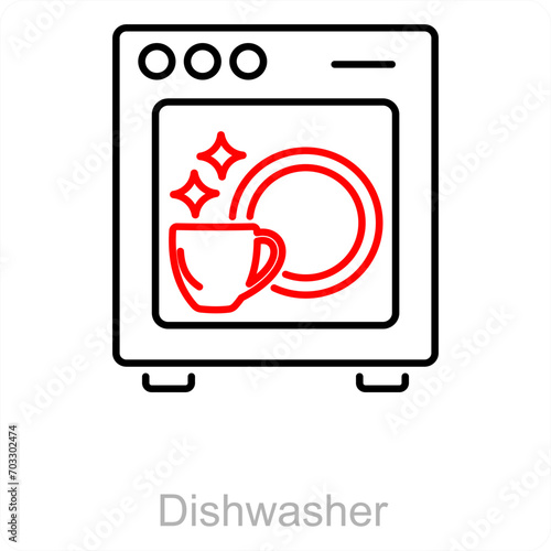 Dishwasher and dish icon concept 