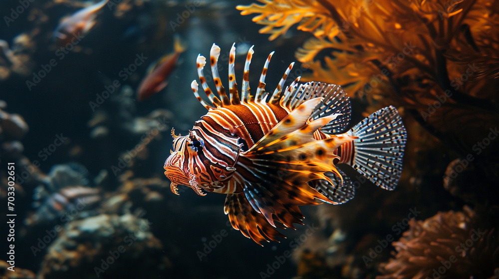 Large lionfish fish, ocean, large coral reefs, predatory and poisonous fish. Rare ocean fish. Large lionfish fish, ocean, large coral reefs, predatory and poisonous fish. Rare ocean fish.