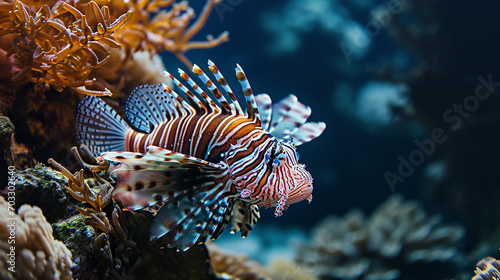 Large lionfish fish, ocean, large coral reefs, predatory and poisonous fish. Rare ocean fish. © A LOT ABOUT EVERYTHI