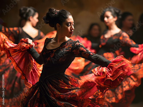 Passionate spanish gypsy national culture dance flamenco performed by a female dancer