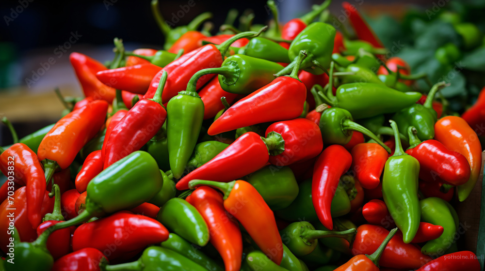 fresh red and green pepper in Turkish market