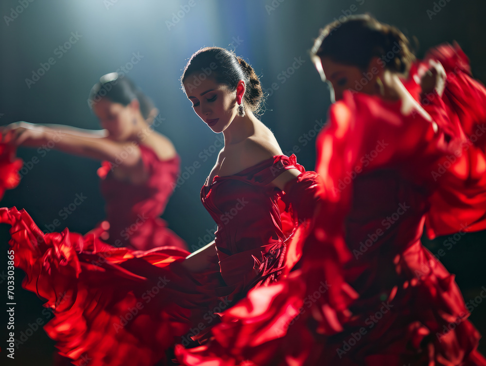 Passionate spanish gypsy national culture dance flamenco performed by a female dancer