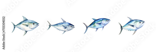 Watercolor tuna fish set. Vector illustration design.