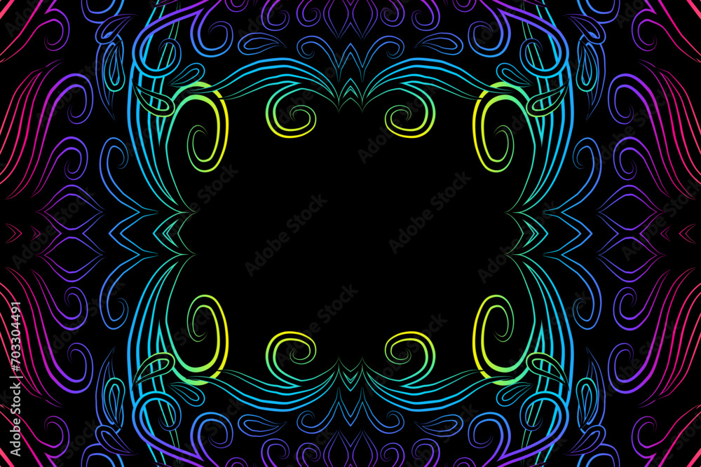 Beautiful colourful frame gradient flowers line art pattern of indonesian culture traditional tenun batik ethnic dayak ornament Beautiful colourful frame gradient flowers line art pattern of indonesian culture traditional tenun batik ethnic dayak ornament