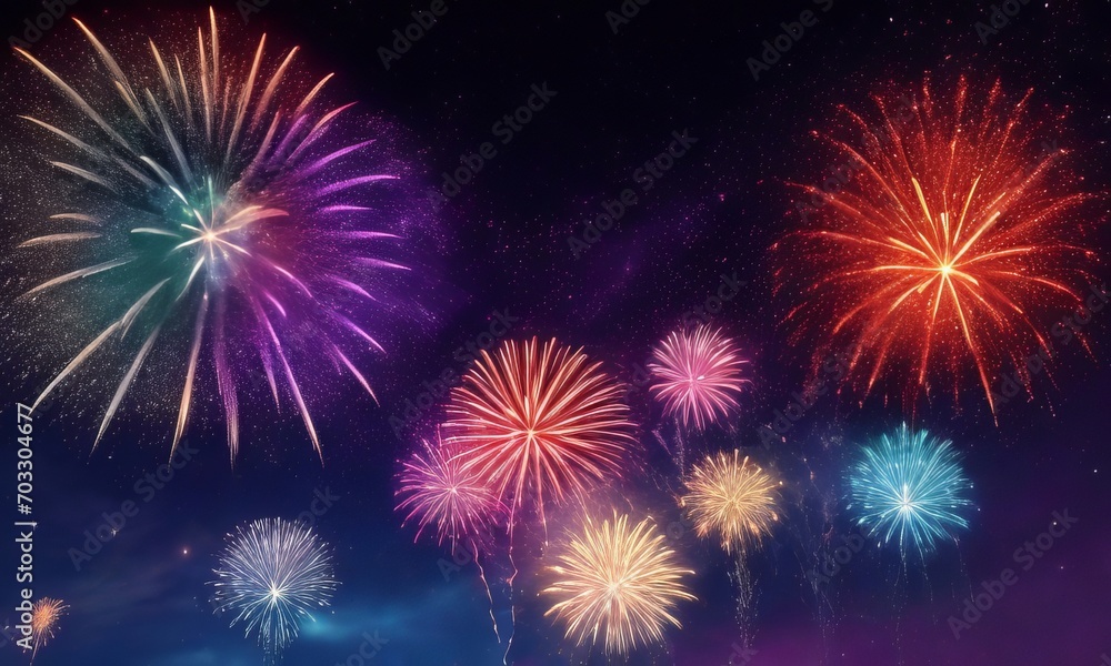 Naklejka premium Fireworks on the night sky background