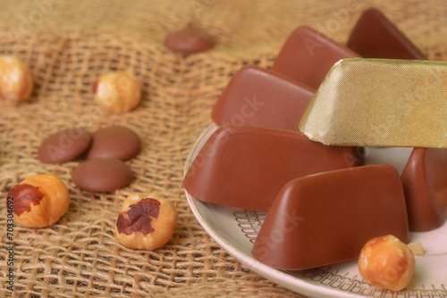 Italian food product, Gianduiotto the traditional Piedmont choco