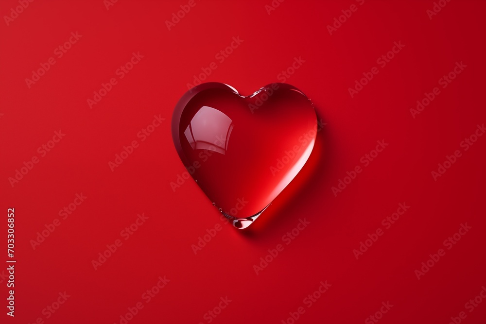Drop of water in the shape of a heart on a red background