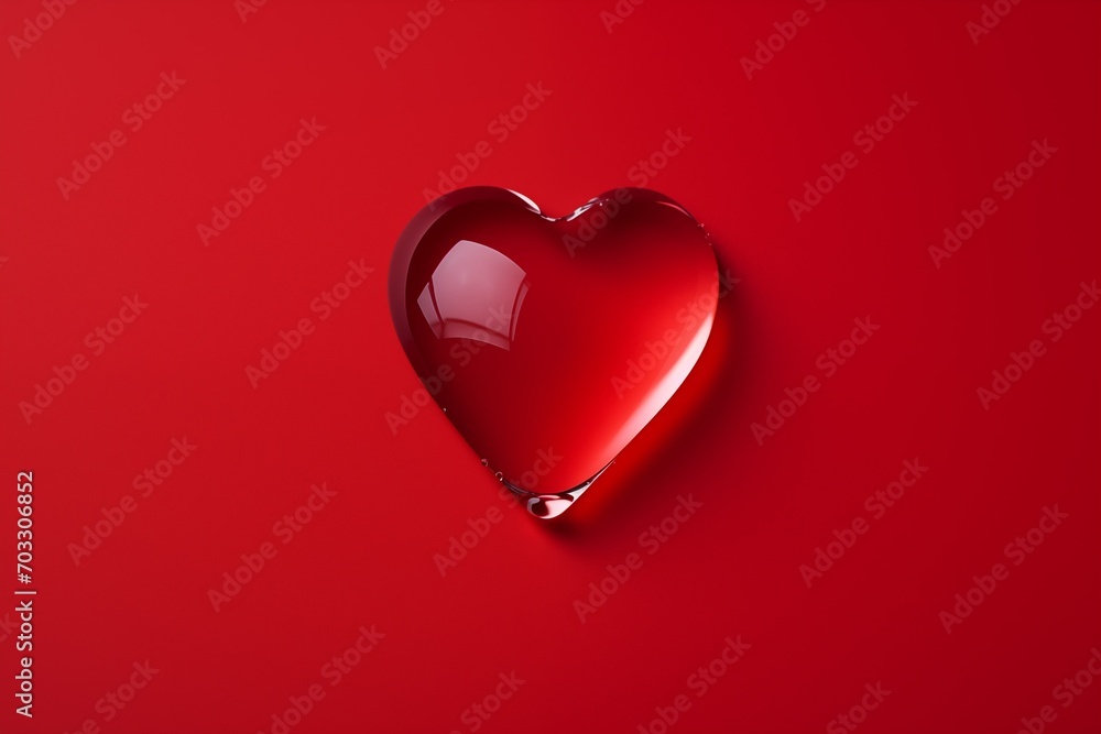 Drop of water in the shape of a heart on a red background Drop of water in the shape of a heart on a red background