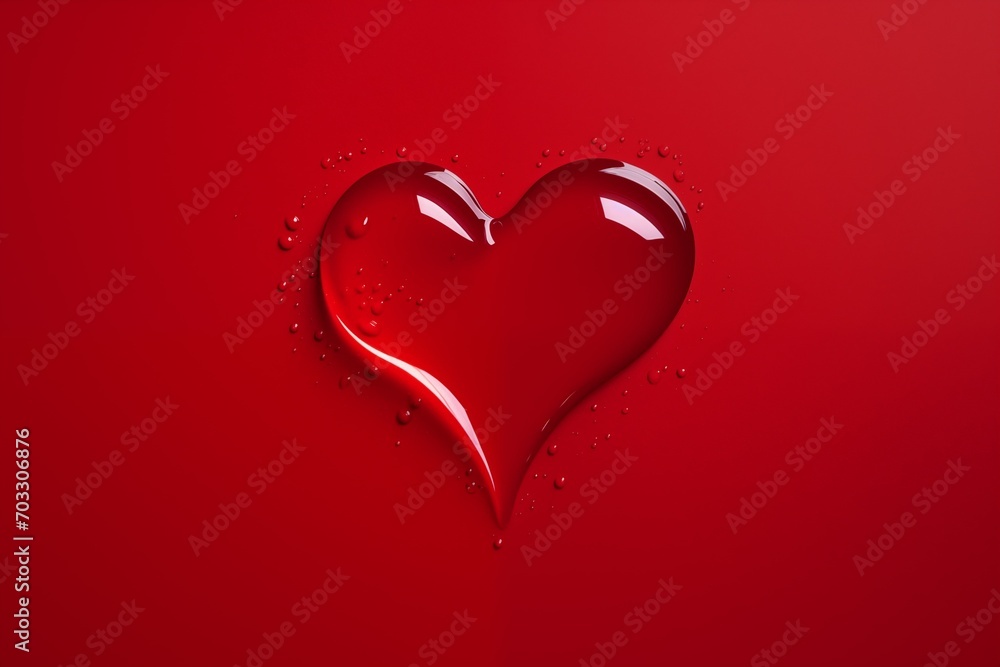 Drop of water in the shape of a heart on a red background