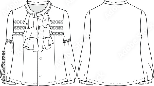 KIDS AND GIRLS WEAR TOP WITH FULL SLEEVE FRONT AND BACK FASHION FLAT DESIGN VECTOR ILLUSTRATION