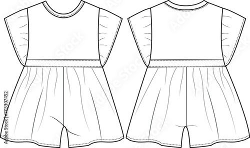 BABY GIRL WEAR BUTTERFLY SLEEVE JUMPSUIT FRONT AND BACK FASHION FLAT DESIGN VECTOR ILLUSTRATION