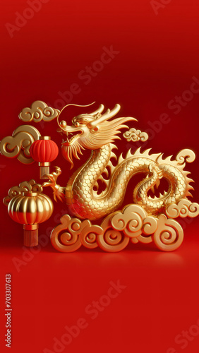 Wallpaper Mural Traditional Chinese Golden Dragon Decor on Red Background, celebrating Chinese New Year and Lunar New Year Torontodigital.ca