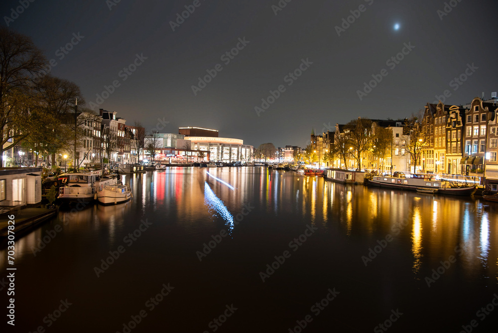 Amsterdam city in night long exposure shooting 