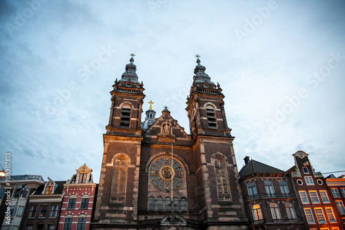 Church at Blue hour in Amsterdam City 