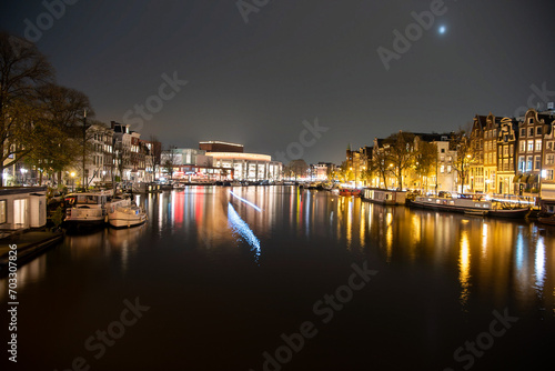 Amsterdam city in night long exposure shooting 